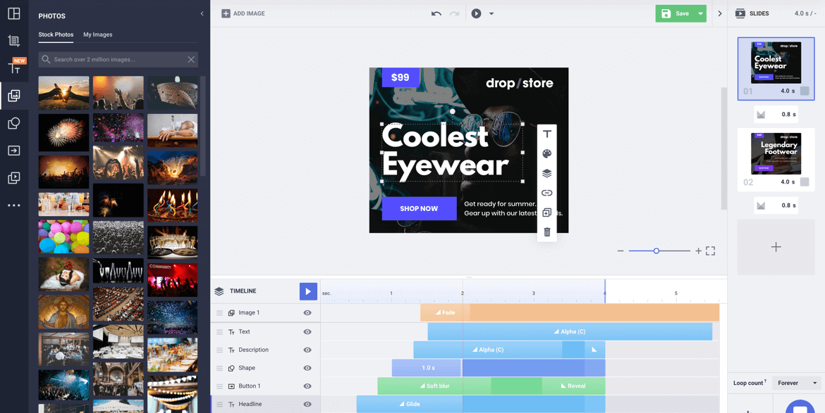 Rich media ad maker with timeline